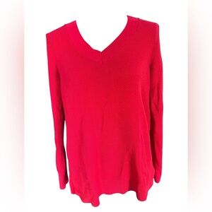 GAP Factory Women's V-Neck Long Sleeve Sweater in Bright Red